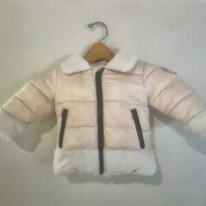 Cream Puffer Jacket with Black Accents